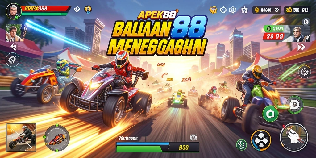 Tangkapan layar gameplay APEK88 dengan mobil balap beraksi di trek.