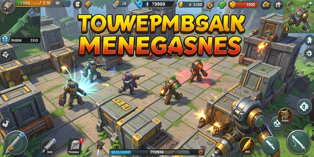 Tangkapan layar dari gameplay T9999 yang menunjukkan pertempuran Tower Defense yang intens.