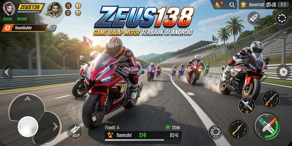Tampilan gameplay menegangkan dalam game balap motor ZEUS138.